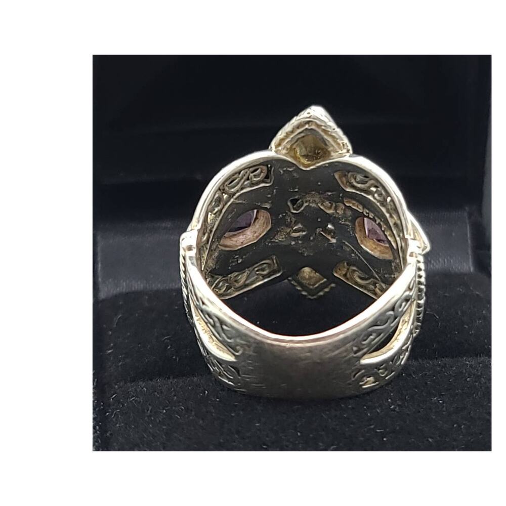 Vintage 925 Sterling Silver Colorful Glass Crystals Stunning Filigree Ring Sz 7 - Picture 9 of 9